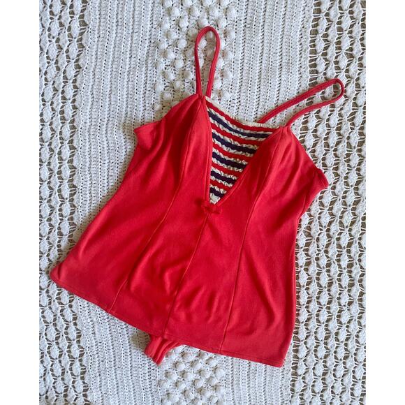 vintage 50s Red NAUTICAL navy CATALINA SWIMSUIT Plus Size/16 xl knit playsuit 38 - Picture 4 of 9